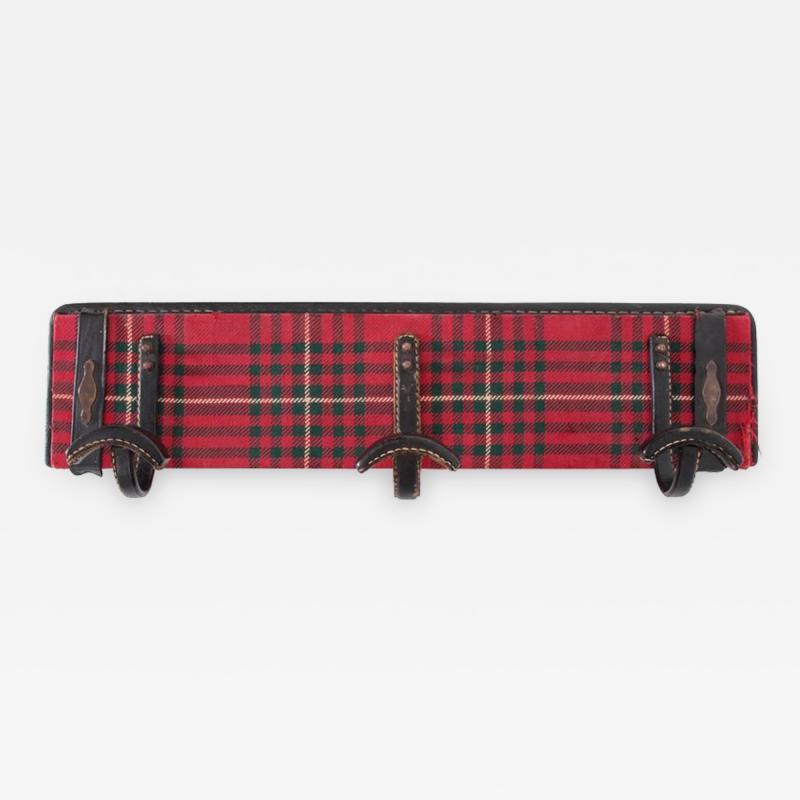 Jacques Adnet Fully Original Jacques Adnet Coat Hanger in Leather and Tartan Plaid Wool