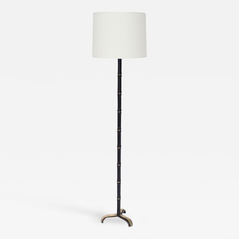 Jacques Adnet JACQUES ADNET BLACK LEATHER AND BRASS FRENCH FLOOR LAMP