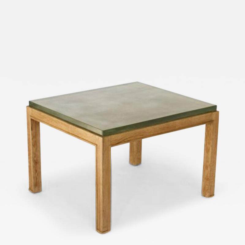 Jacques Adnet JACQUES ADNET FRENCH OAK SIDE TABLE WITH ST GOBAIN GLASS