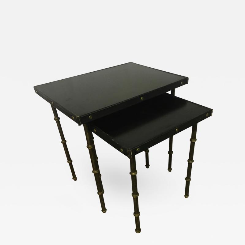 Jacques Adnet Jacques Adnet Black Hand Stitched Leather Nest Tables