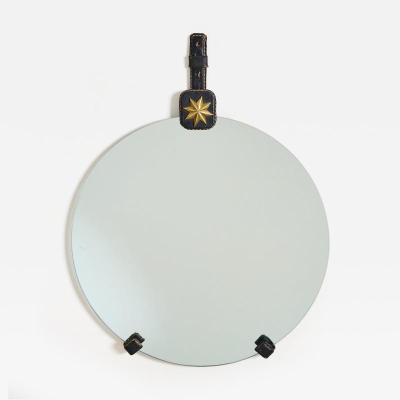 Jacques Adnet Jacques Adnet Black Leather Mirror