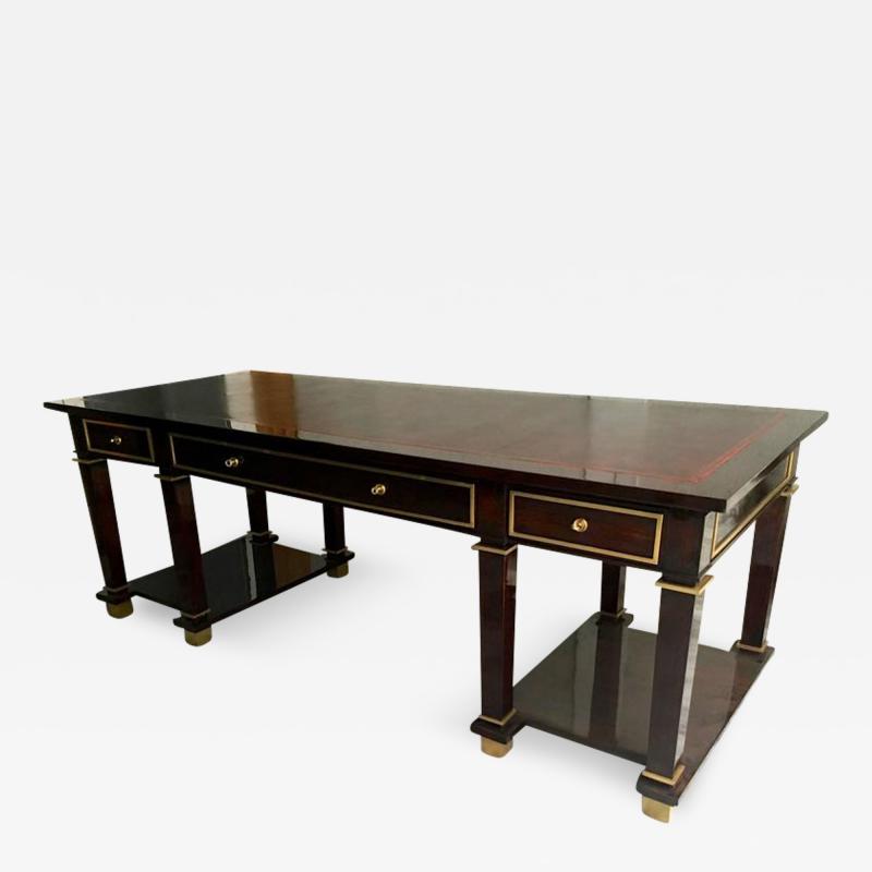 Jacques Adnet Jacques Adnet Exceptional Neoclassic Large President Desk with Leather Top