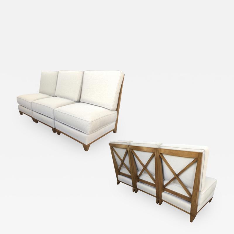 Jacques Adnet Jacques Adnet Oak Couch made of 3 Sleeper Chair Separable into a Couch