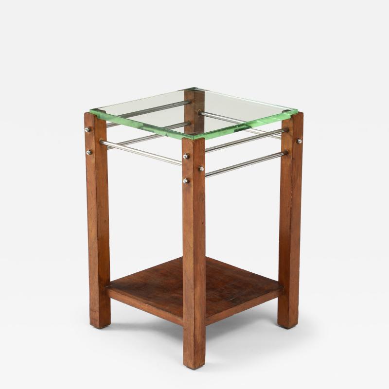 Jacques Adnet Jacques Adnet Occasional Table Beveled Glass Nickel Spacers France c 1930