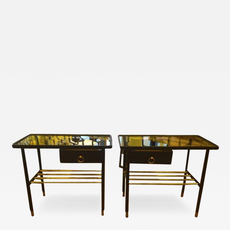 Jacques Adnet Jacques Adnet Pair of Night Stands in Hand Stitched Black Leather