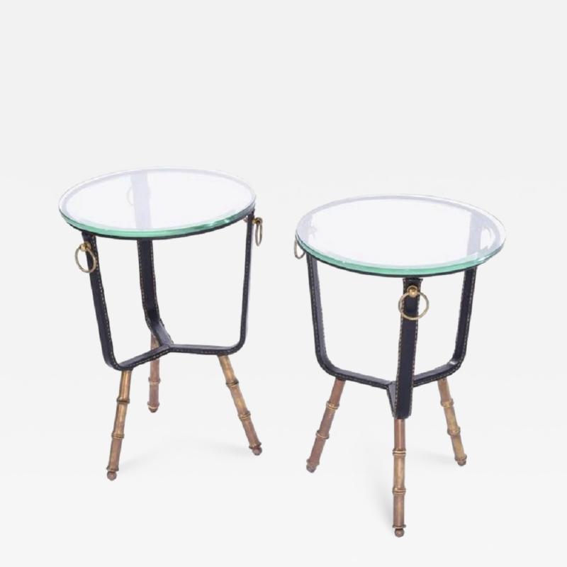 Jacques Adnet Jacques Adnet Stitched Leather Side Tables