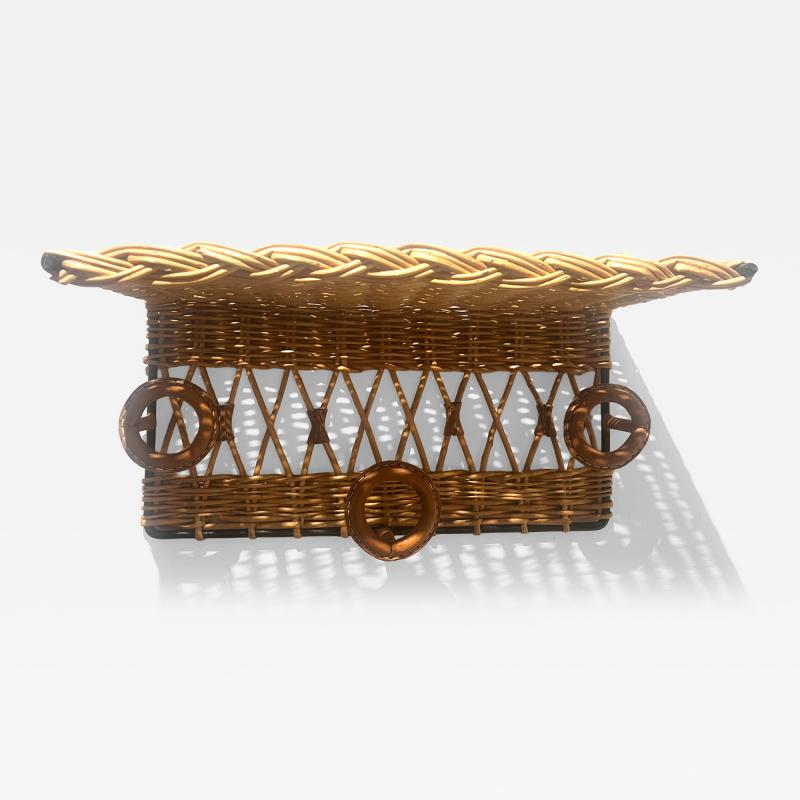 Jacques Adnet Jacques Adnet Stitched Leather and Rattan Rack