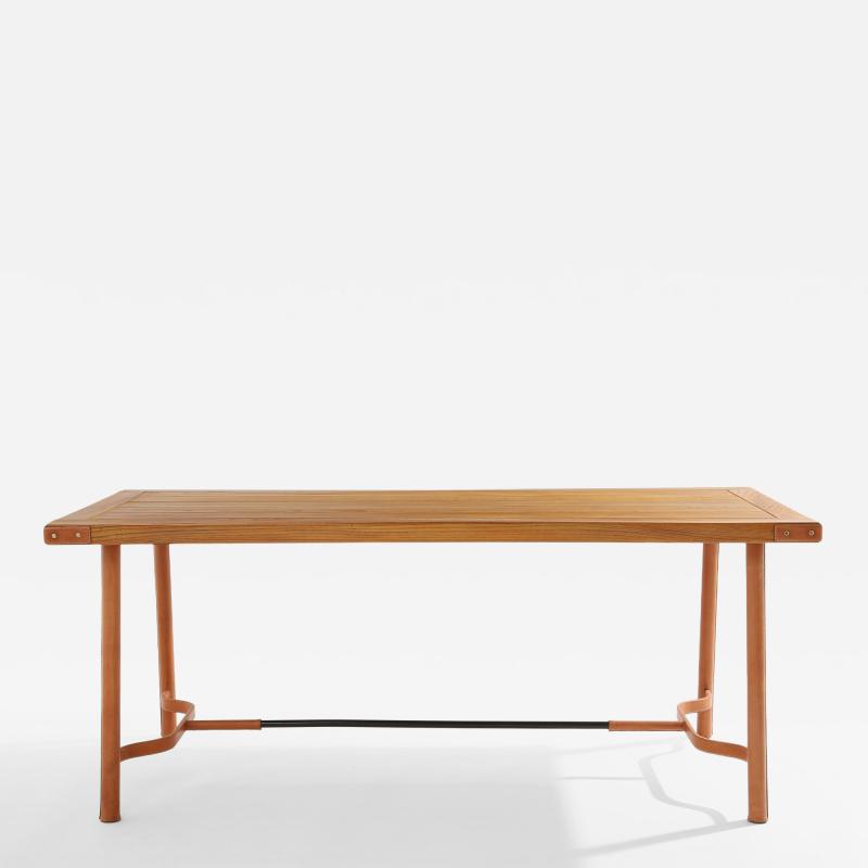 Jacques Adnet Jacques Adnet oakwood and red leather dining table 1950
