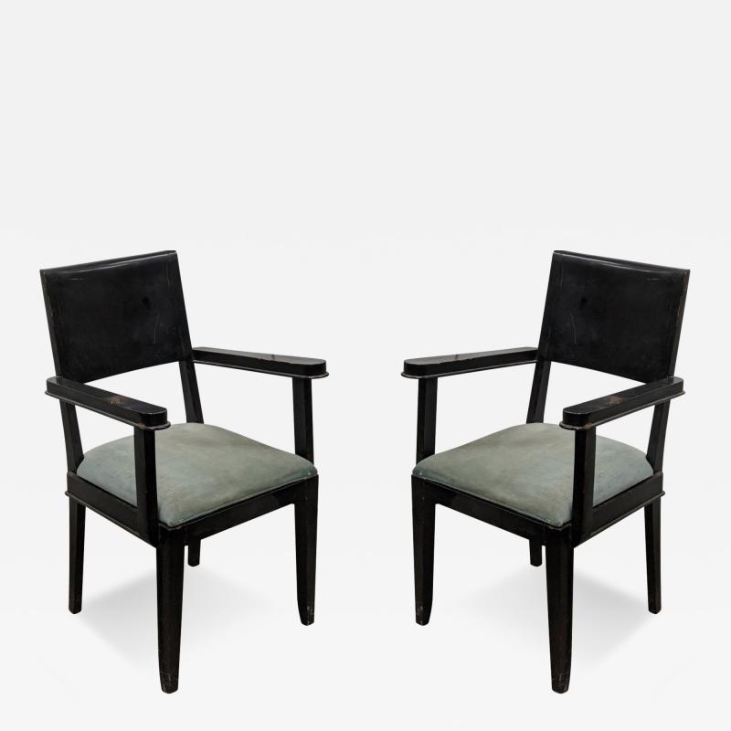 Jacques Adnet Jacques Adnet pair of black armchairs