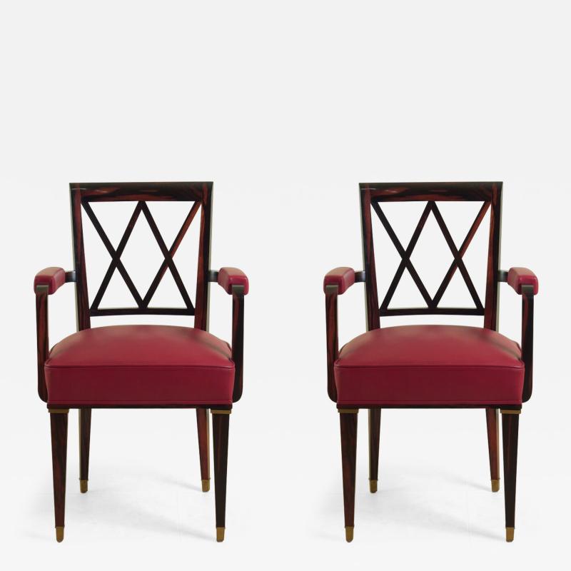 Jacques Adnet Jacques Adnet pair of macassar ebony armchairs