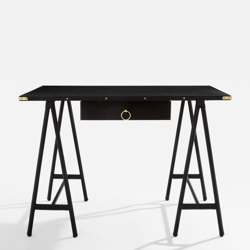 Jacques Adnet Jacques Adnet pique sellier leather and brass desk 1950