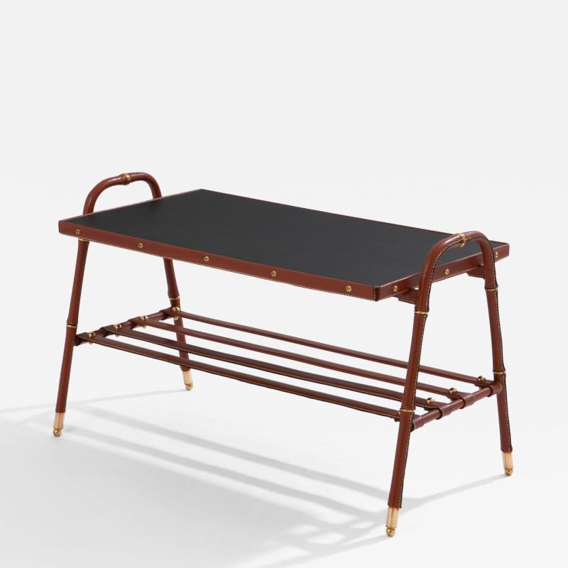 Jacques Adnet Jacques Adnet pique sellier red leather brass coffee table 1950