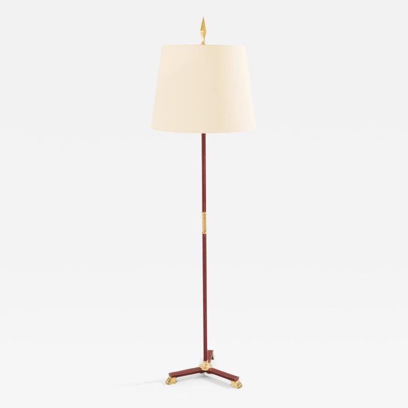 Jacques Adnet Jacques Adnet pique sellier red leather brass floor lamp 1950