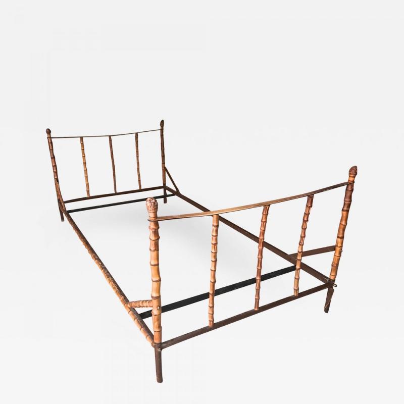 Jacques Adnet Jacques Adnet rarest full bamboo and hand stitched leather day bed