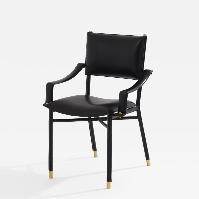Jacques Adnet Jacques Adnet saddle stitched leather brass desk chair 1950