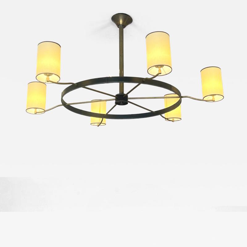Jacques Adnet Large circular six light chandelier by Jacques Adnet France circa 1950