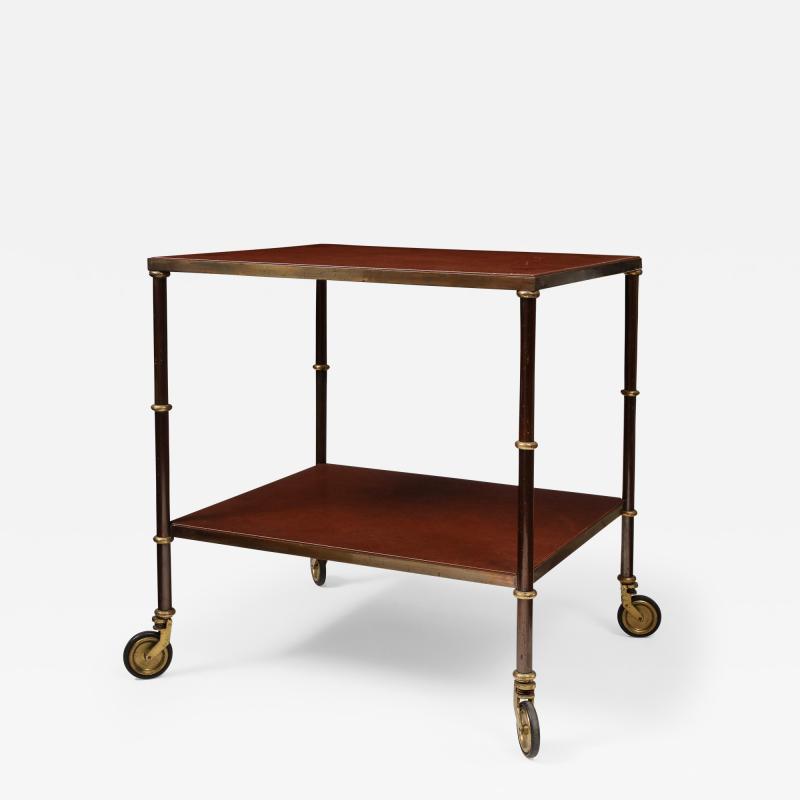 Jacques Adnet Leather Steel and Patinated Brass Cart Attributed to Jacques Adnet