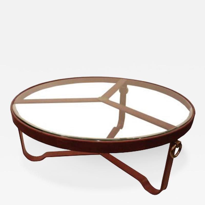 Jacques Adnet Leather and Glass Cocktail Table attributed to Jacques Adnet Circa 1950s