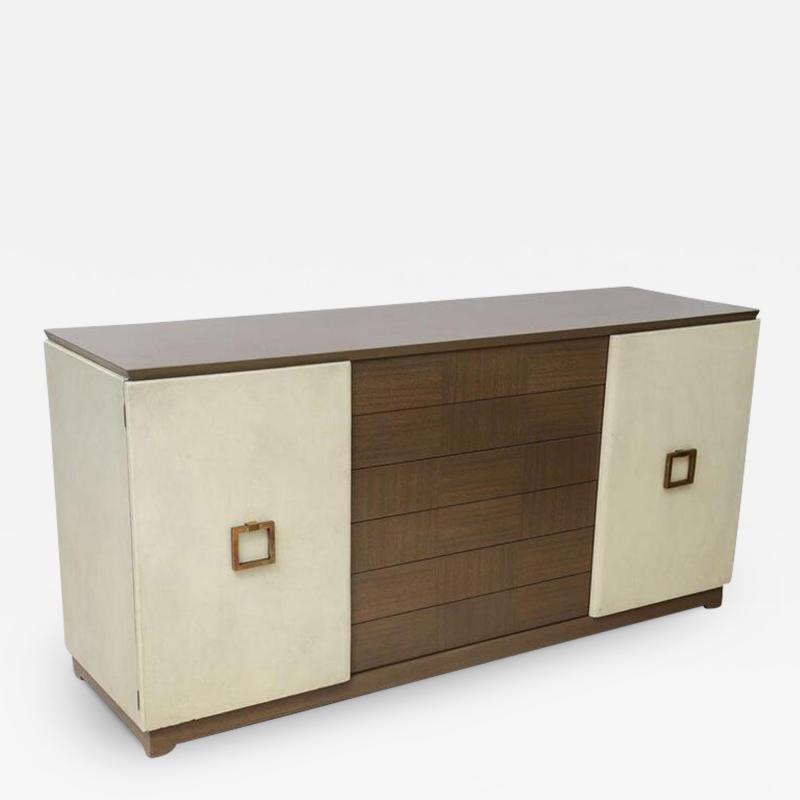 Jacques Adnet MODERNIST PARCHMENT AND CERUSED OAK SIDEBOARD DESIGN ATTRIBUTED JACQUES ADNET