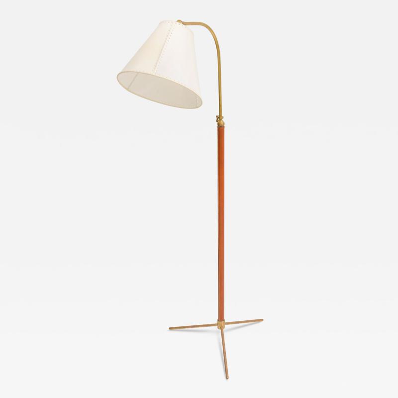 Jacques Adnet Mid Century Brass and Hand Stitched Leather Floor Lamp