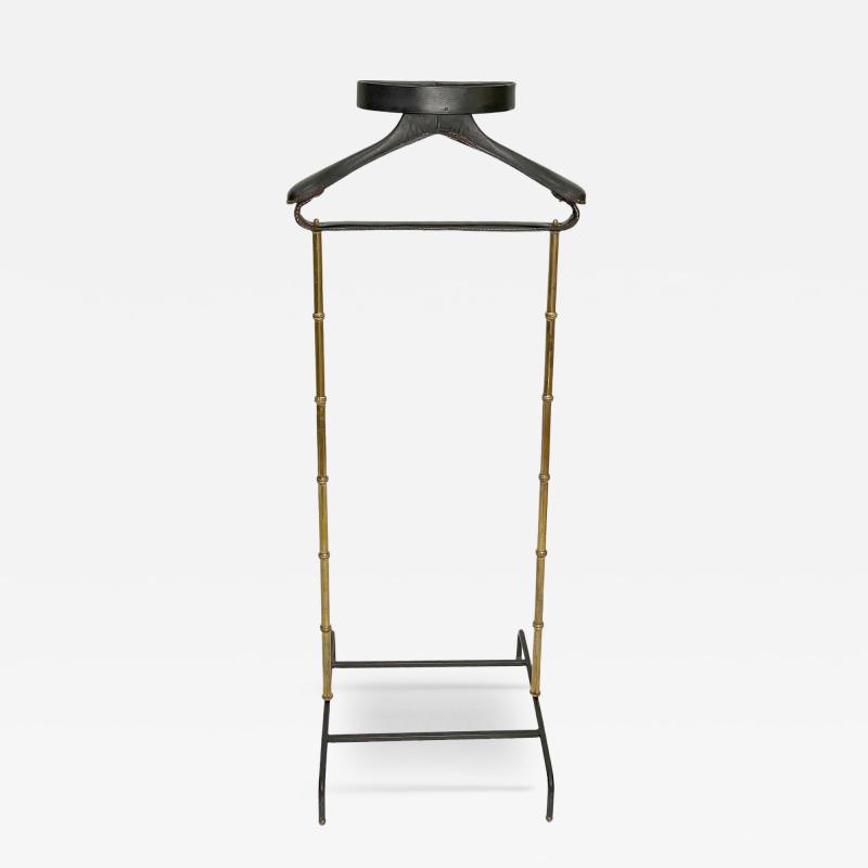 Jacques Adnet Night valet in turned brass and black leather by J Adnet France circa 1950