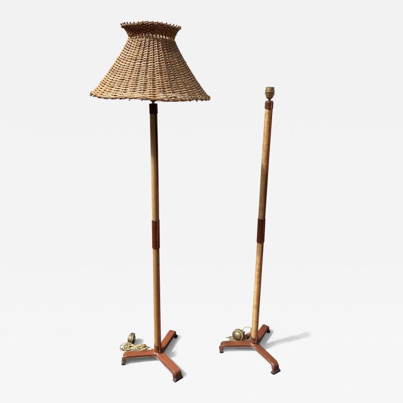 Jacques Adnet Pair of 1950s Stitched leather floor lamps by Jacques Adnet