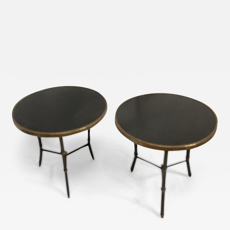 Jacques Adnet Pair of 1950s stitched leather side Tables By Jacques Adnet