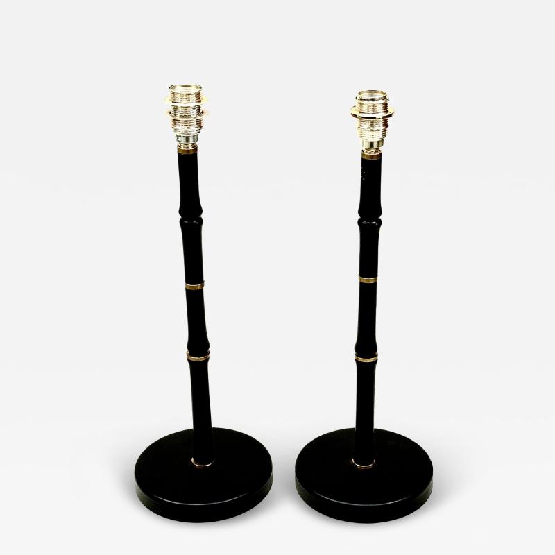 Jacques Adnet Pair of French Faux Bamboo Table Lamps from a Design by Jacques Adnet