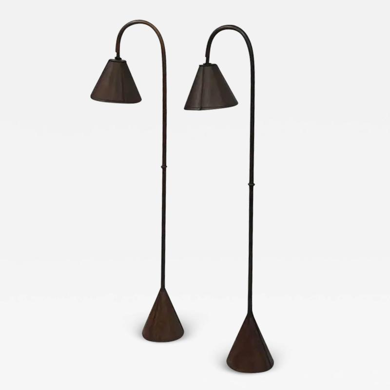 Jacques Adnet Pair of French Mid Century Hand Stitched Leather Floor Lamps by Jacques Adnet