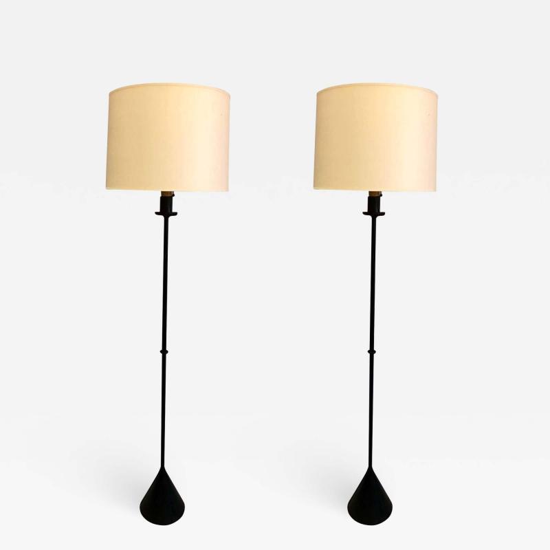 Jacques Adnet Pair of Mid Century Modern Handstitched Leather Floor Lamps by Jacques Adnet