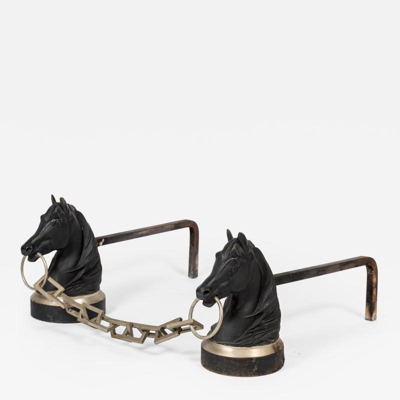 Jacques Adnet Paire of Horse Andirons attributed to Jacques Adnet