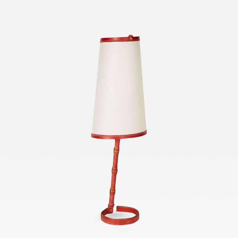 Jacques Adnet Rare Stitched Leather Lamp By Jacques Adnet