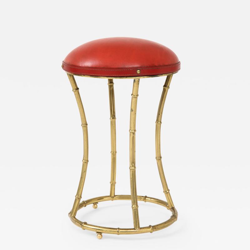 Jacques Adnet Rare Stitched Leather Stool by Jacques Adnet