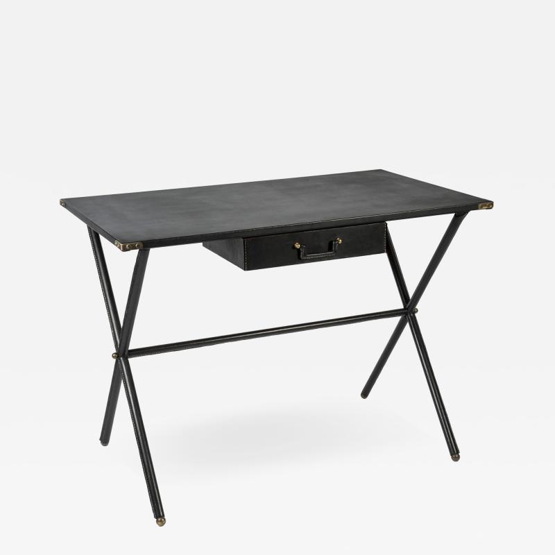 Jacques Adnet Rare stitched Leather Desk By Jacques Adnet