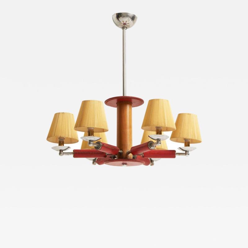 Jacques Adnet Red Leather Ceiling Light by Jacques Adnet 1900 1984 