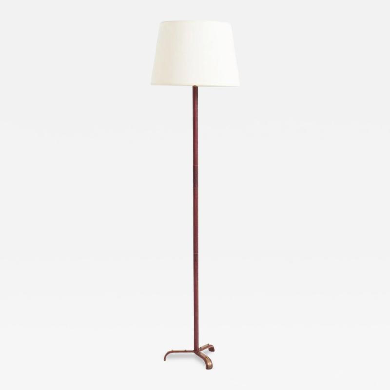 Jacques Adnet Red Leather Floor Lamp by Jacques Adnet