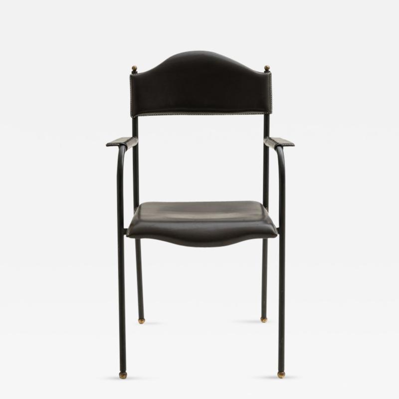 Jacques Adnet S 32 Stitched Black Leather Armchair by Jacques Adnet