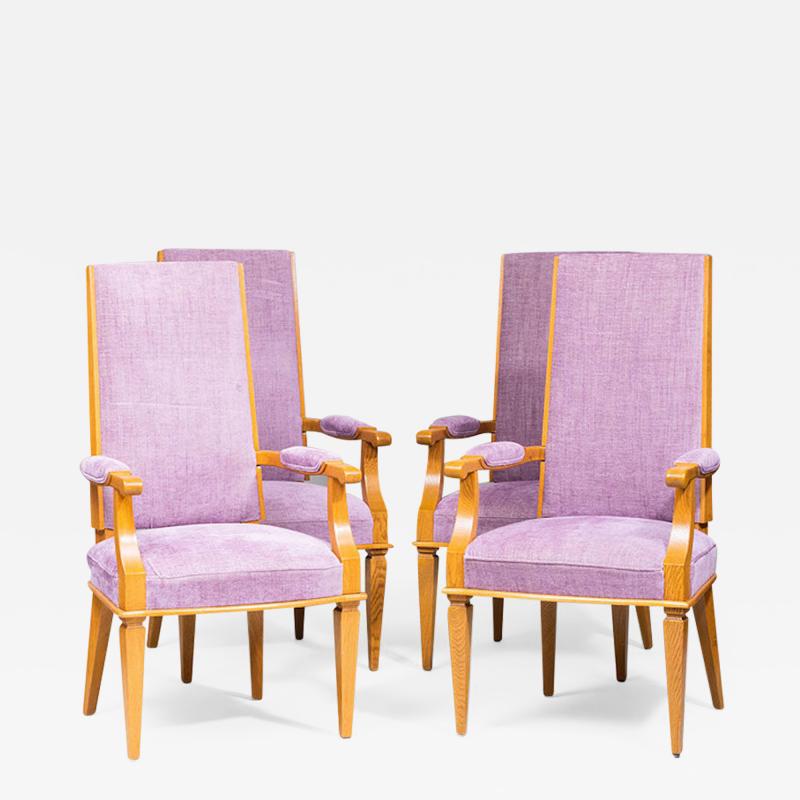 Jacques Adnet SET OF FOUR ART DECO BEECHWOOD ARMCHAIRS BY JACQUES ADNET