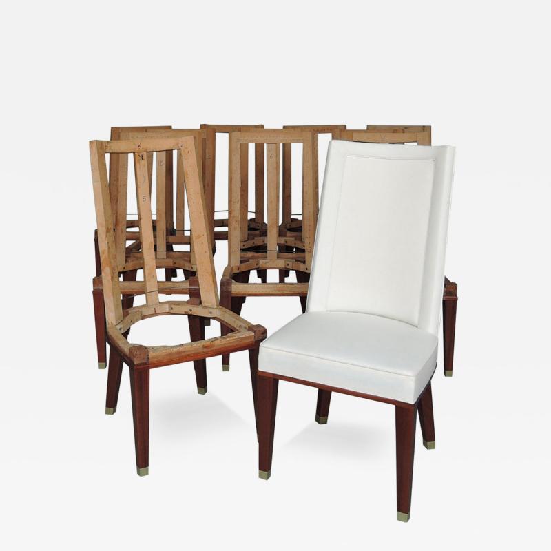 Jacques Adnet Set of 11 Fine French 1950s Mahogany Dining Chairs by Jacques Adnet