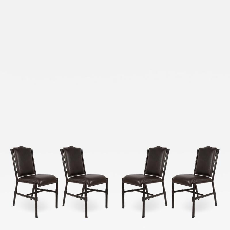 Jacques Adnet Set of 4 chairs in stitched leather By Jacques Adnet