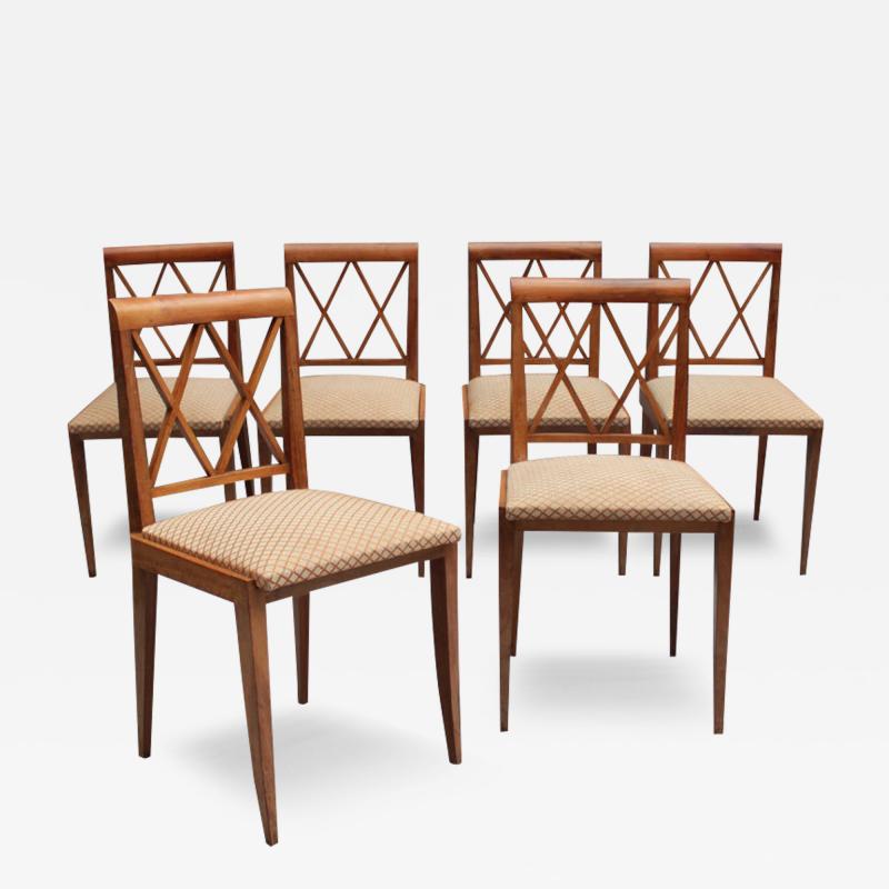 Jacques Adnet Set of 6 Fine French 1950s Walnut Dining Chairs