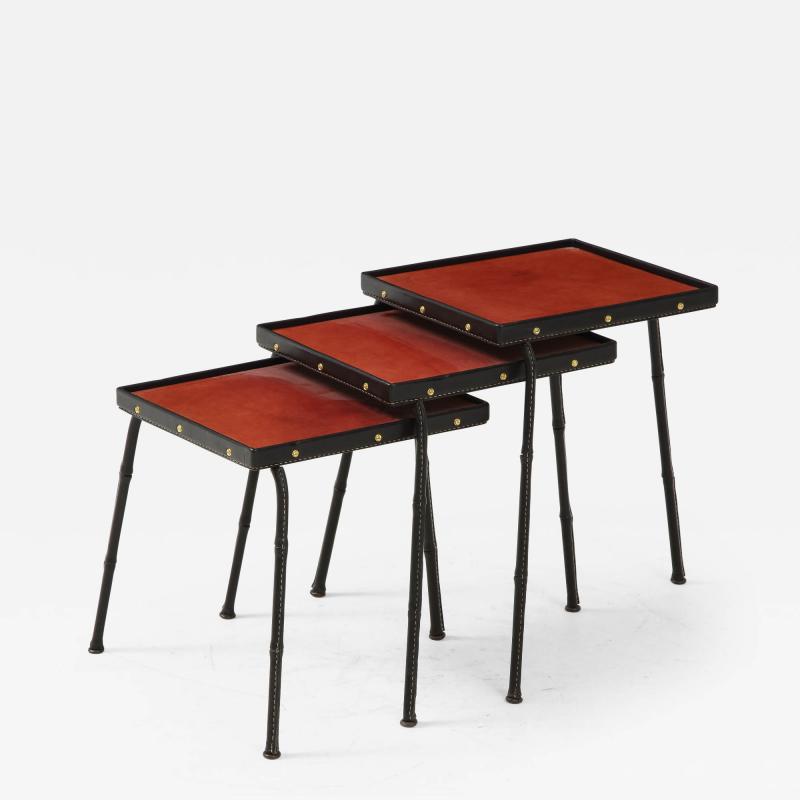 Jacques Adnet Set of Nesting Tables on Three Legs by Jacques Adnet