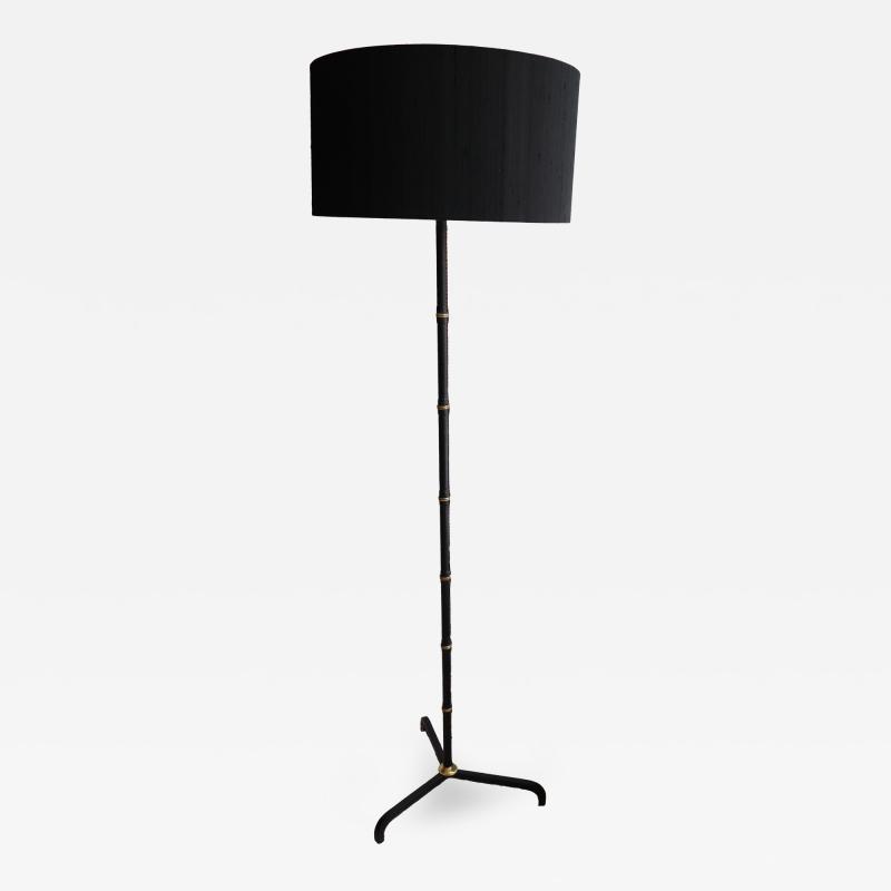 Jacques Adnet Stand Lamp in Stitched Leather