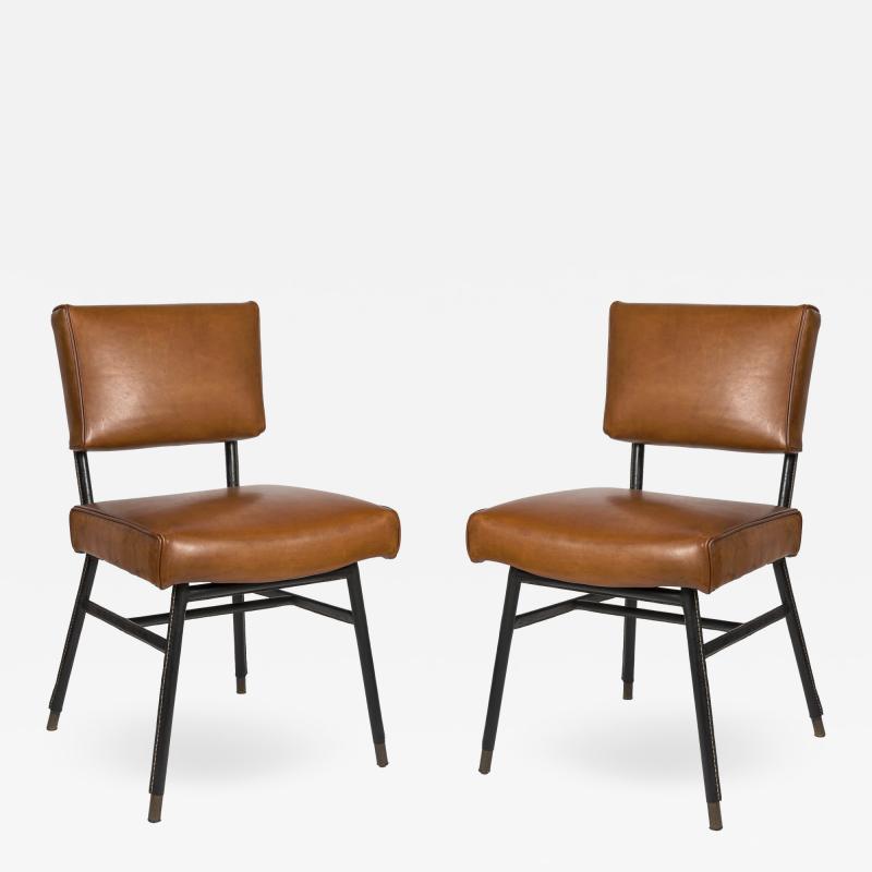 Jacques Adnet Stitched Leather Chairs By Jacques Adnet