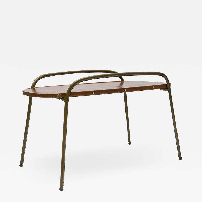 Jacques Adnet Stitched Leather Cocktail table By Jacques Adnet