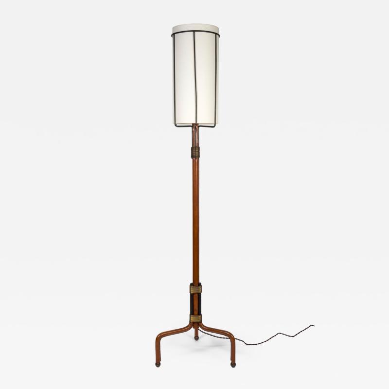 Jacques Adnet Stitched Leather Floor lamp By Jacques Adnet