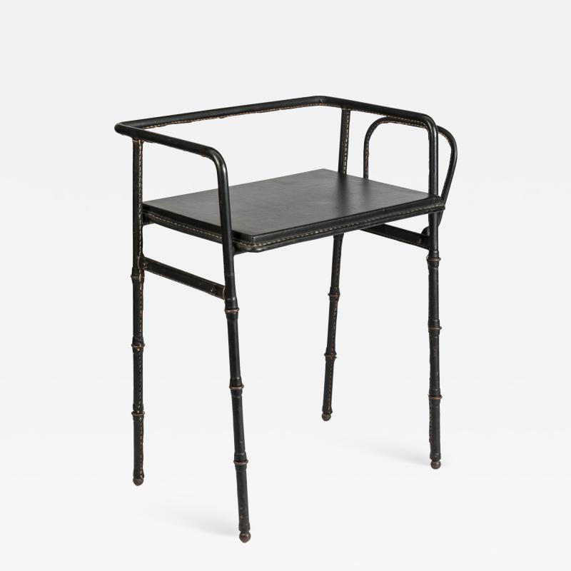 Jacques Adnet Stitched Leather Side table by Jacques Adnet