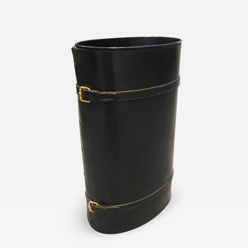 Jacques Adnet Stylish stitched leather and brass umbrella holder by Jacques Adnet