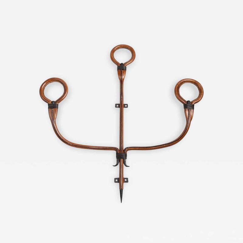 Jacques Adnet Tall Stitched Leather Coat Rack By Jacques Adnet