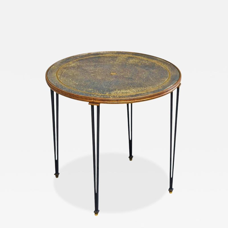 Jacques Adnet Wonderful Mid Century Side Table in Wrought Iron and Verre Eglomis 